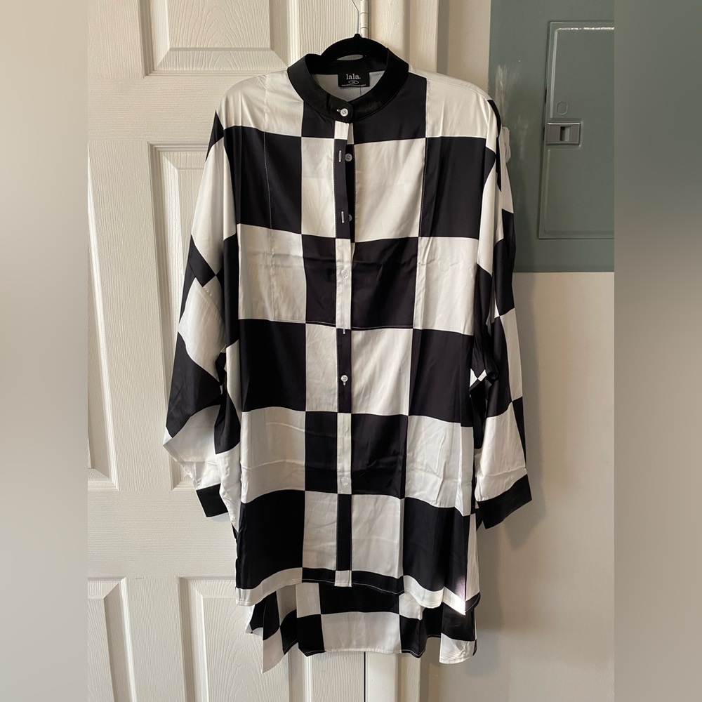 Black and White Checkered Button-Up Shirt and Pants